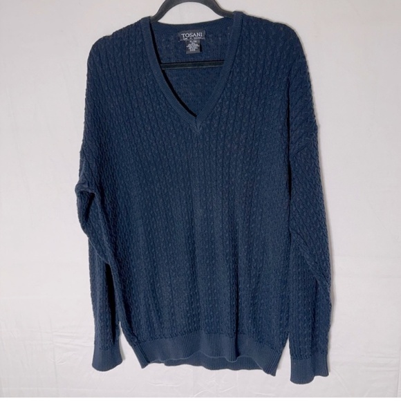 Vintage Tosani Dark Navy Blue Cable Knit V Neck Sweater XL - Picture 13 of 13